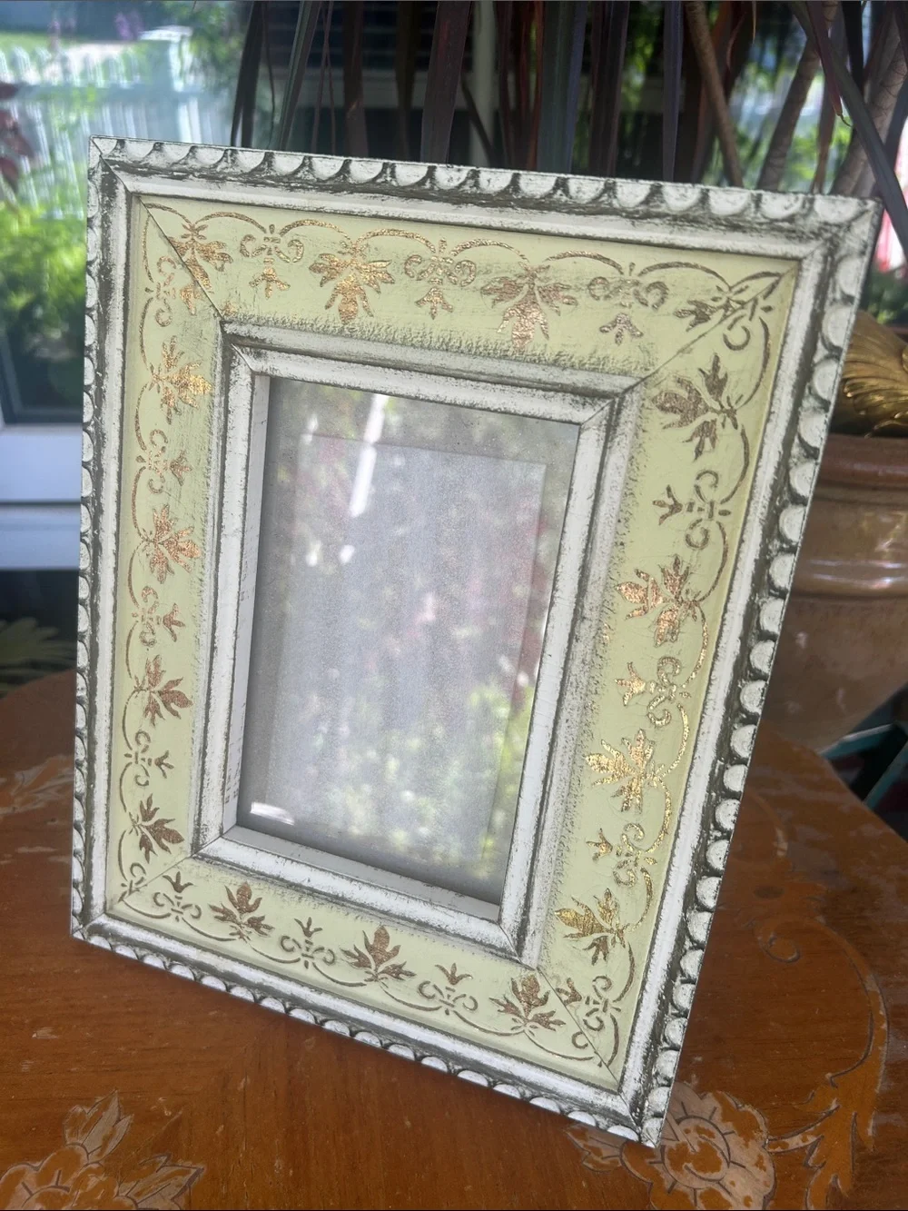 Picture Frame in Sage Green with Gold Leaf Accents